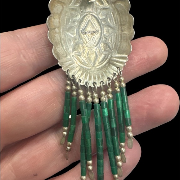 Handmade vintage Sterling malachite earrings - Picture 10 of 10